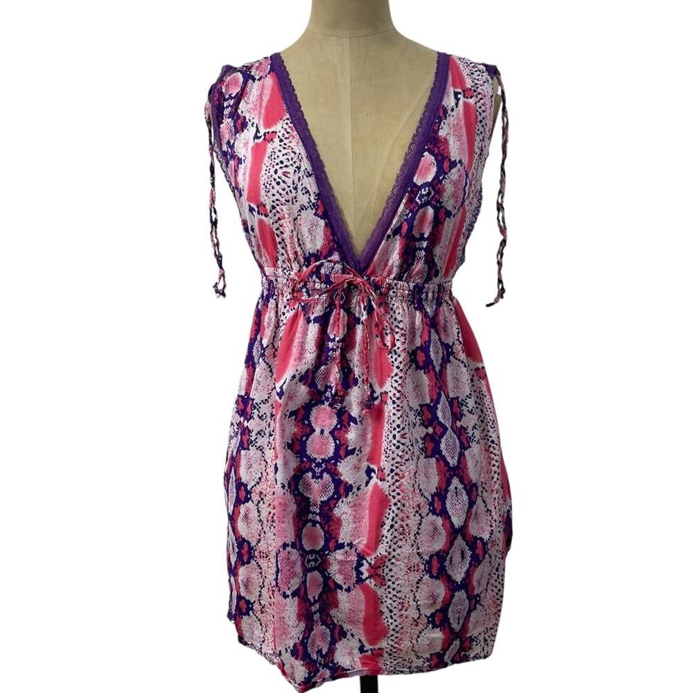 Betsey Johnson Snake Print Small Dress Pink CoverUp Paris Hilton Boho Glam Bling
